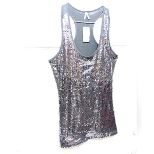 Women's Maxi Sequins Grey XL Sleeveless Tank  Top